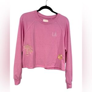 No Comment Pink Long Sleeve Embroidered Terry Cloth Top- Size‎ Small